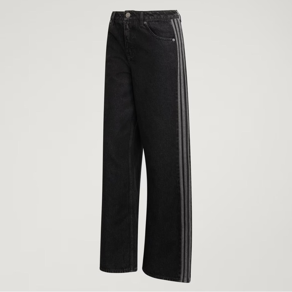 adidas Black Relaxed Jeans with Grey Three-Stripes - Picture 6 of 6